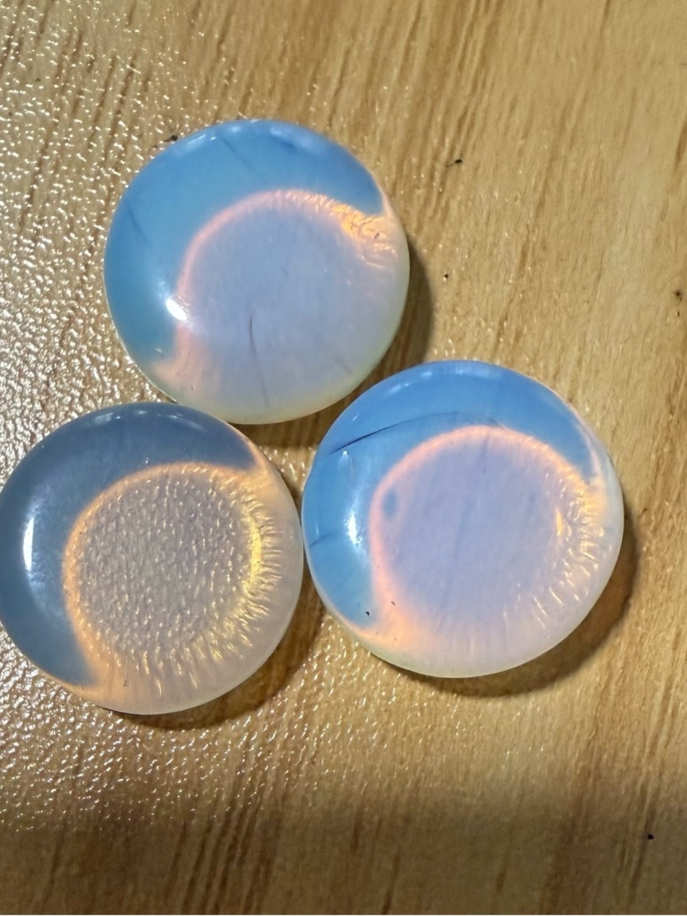 Opalite Rounds - Iridescent Blue-White Gemstone Discs (Set of 3)